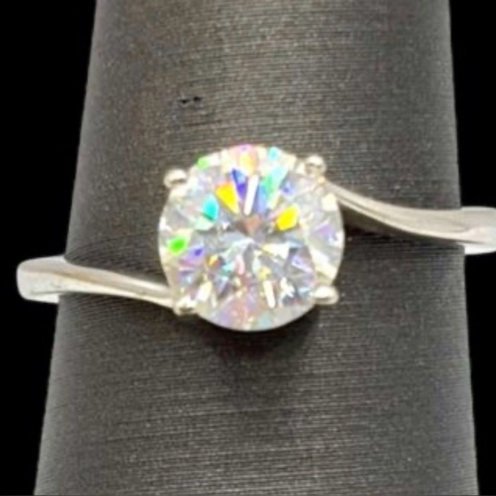 Sterling Silver Solitaire Ring W Clear Faceted St… - image 1